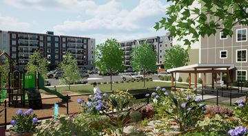 Orleans apartment for rent - A park with a playground and a building in the background.