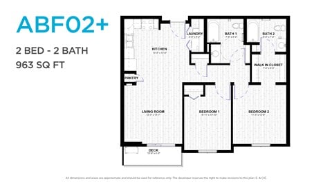 Floor plan for 2 beds, 2 baths, 862 sqft