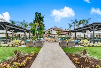 Outdoor social deck with firepits and gas barbeque grills