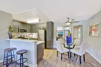 Lighted ceiling fans in dining rooms