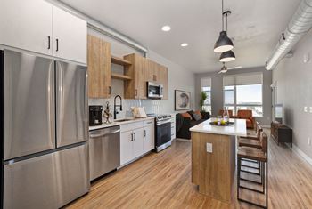 Modern stainless-steel appliances, custom cabinets, and quartz countertops