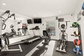 San Marcos apartment for rent - A gym with a variety of equipment including treadmills, weights, and exercise balls.