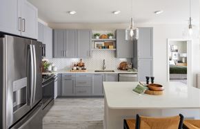 Annapolis apartment for rent - A modern kitchen with a large island and stainless steel appliances.