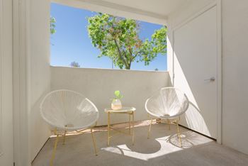 Spacious private patio or balcony with storage