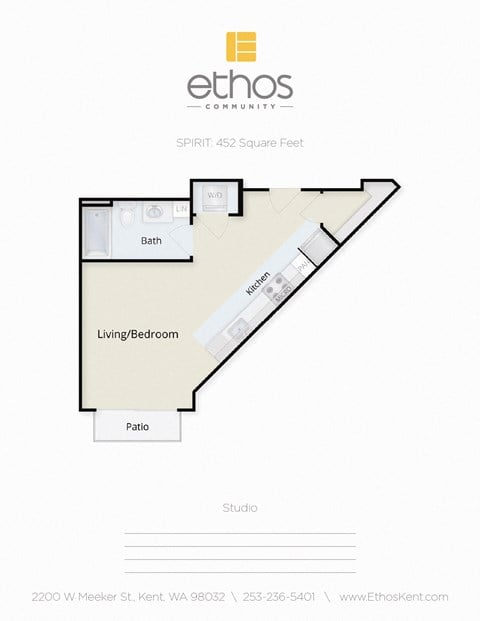 Floor plan for studio, 1 bath, 452 sqft