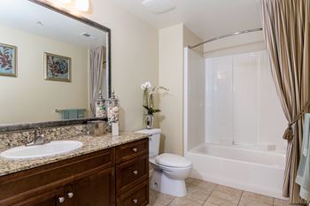 Slab granite countertops in bath/kitchen sink