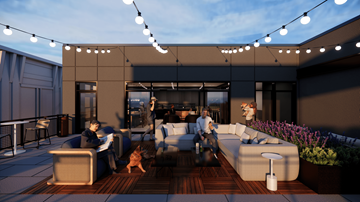 Huntsville apartment for rent - A man and a woman are sitting on a couch in a modern outdoor living space.