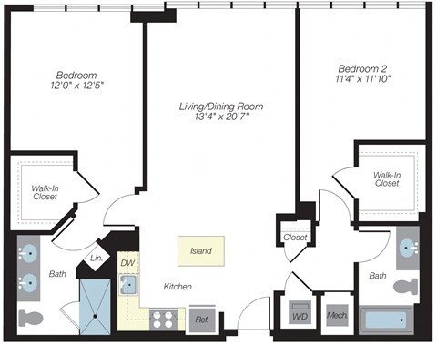 Floor plan for 2 beds, 2 baths, 1179 sqft