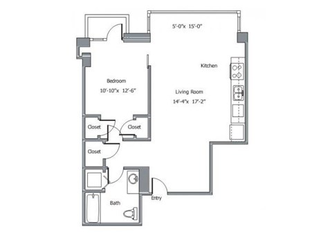 Floor plan for 1 bed, 1 bath, 825 sqft
