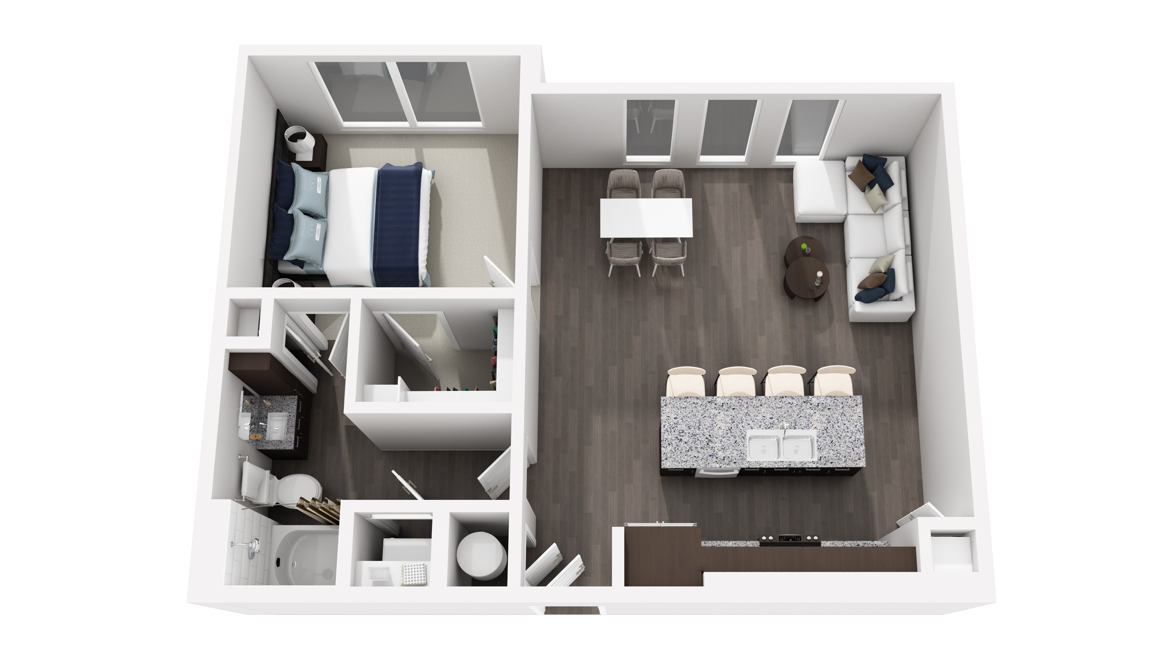 Floor plan for 1 bed, 1 bath, 809 sqft