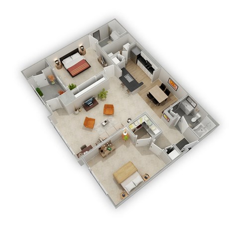 Floor plan for 2 beds, 2 baths, 1052 sqft