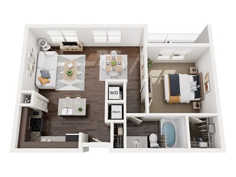 Floor plan for 1 bed, 1 bath, 758 sqft