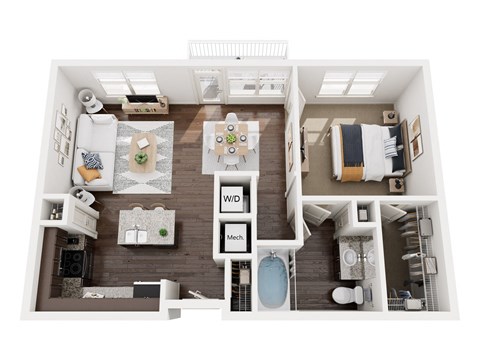 Floor plan for 1 bed, 1 bath, 808 sqft