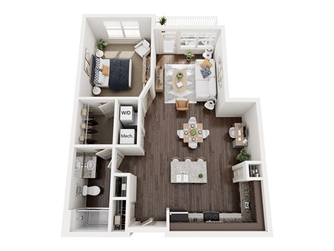 Floor plan for 1 bed, 1 bath, 797 sqft