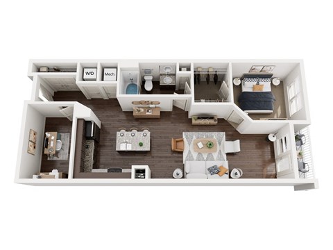 Floor plan for 1 bed, 1 bath, 947 sqft