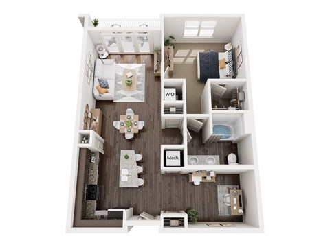 Floor plan for 1 bed, 1 bath, 950 sqft