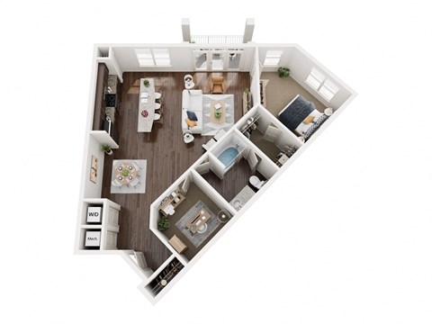 Floor plan for 1 bed, 1 bath, 1086 sqft