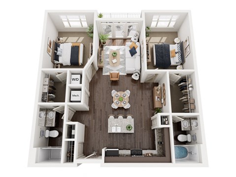 Floor plan for 2 beds, 2 baths, 1054 sqft