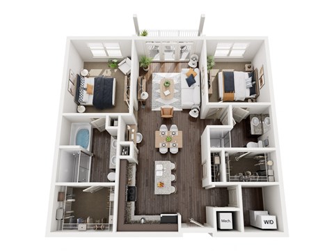 Floor plan for 2 beds, 2 baths, 1181 sqft