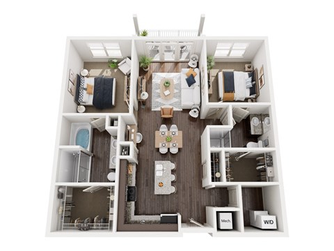 Floor plan for 2 beds, 2 baths, 1180 sqft