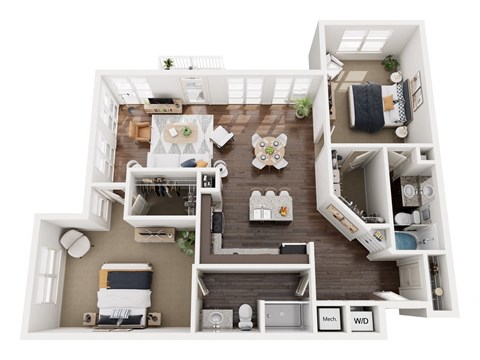 Floor plan for 2 beds, 2 baths, 1347 sqft