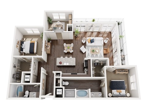 Floor plan for 2 beds, 2 baths, 1537 sqft