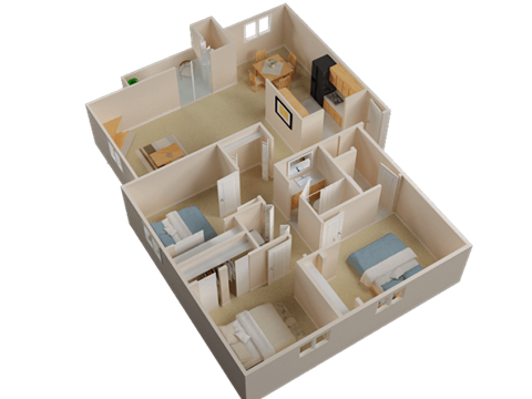 Floor plan for 3 beds, 2 baths, 1204 sqft