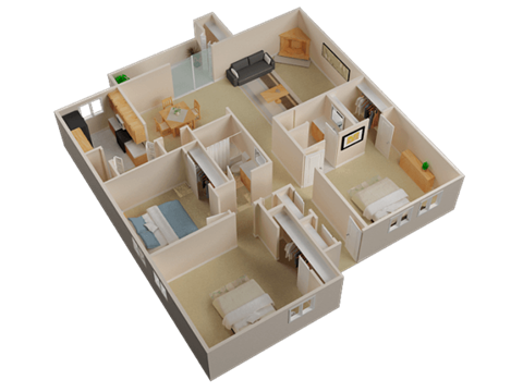 Floor plan for 3 beds, 2 baths, 1488 sqft