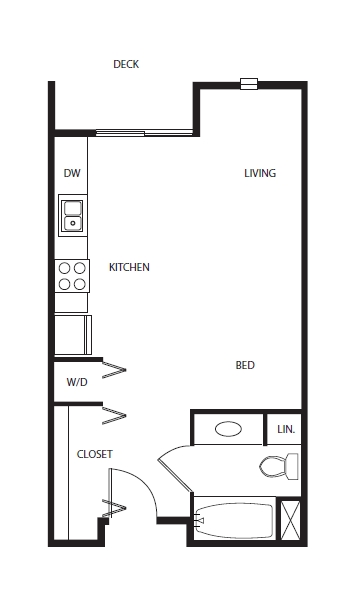 Floor plan for studio, 1 bath, 424 sqft