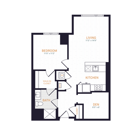 Floor plan for 1 bed, 1 bath, 753 sqft