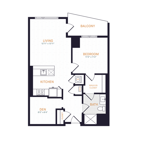 Floor plan for 1 bed, 1 bath, 747 sqft