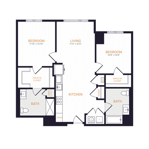 Floor plan for 2 beds, 2 baths, 1015 sqft