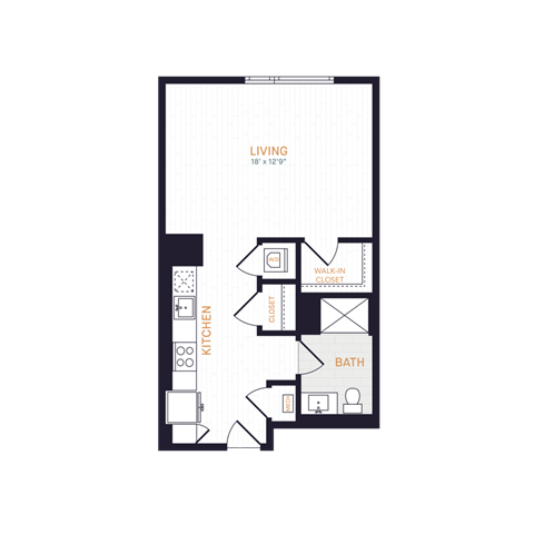 Floor plan for studio, 1 bath, 527 sqft