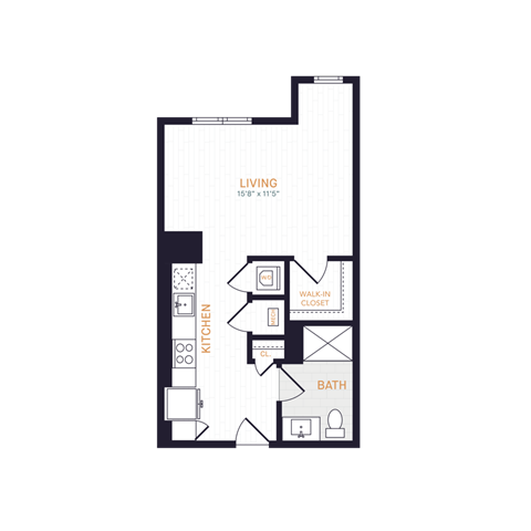 Floor plan for studio, 1 bath, 473 sqft