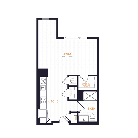 Floor plan for studio, 1 bath, 591 sqft