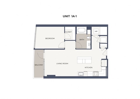 Floor plan for 1 bed, 1 bath, 830 sqft