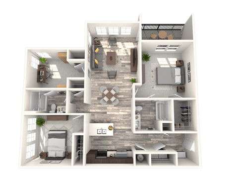 Floor plan for 3 beds, 2 baths, 1214 sqft