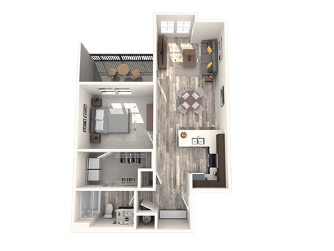 Floor plan for 1 bed, 1 bath, 766 sqft