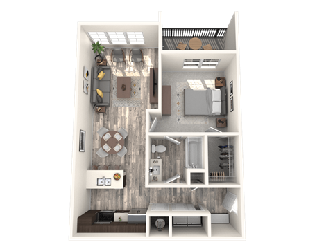 Floor plan for 1 bed, 1 bath, 821 sqft