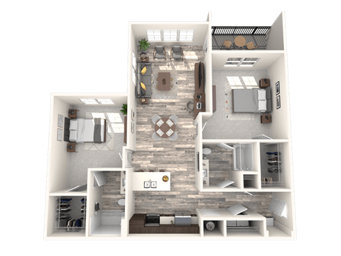Floor plan for 2 beds, 2 baths, 1108 sqft