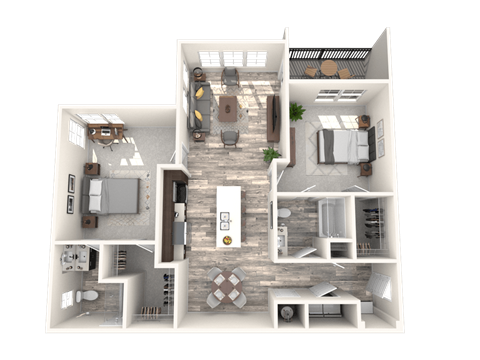 Floor plan for 2 beds, 2 baths, 1175 sqft