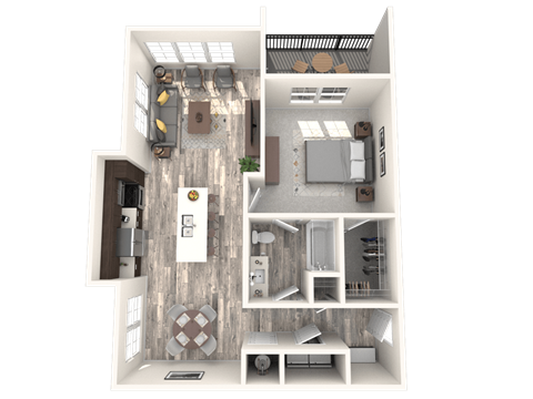 Floor plan for 1 bed, 1 bath, 850 sqft