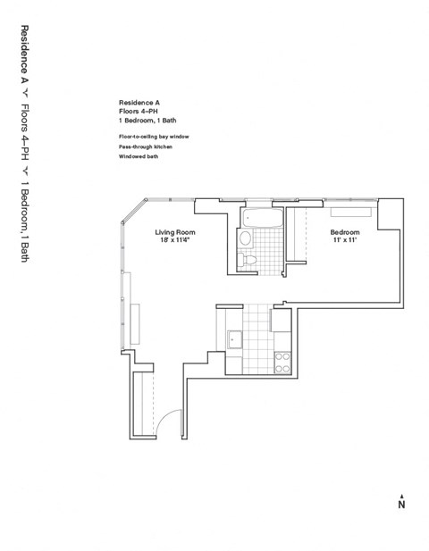 Floor plan for 1 bed, 1 bath, 641 sqft