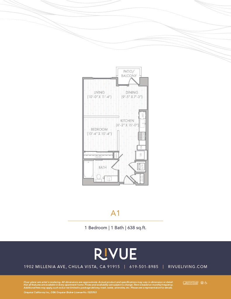 Floor plan for studio, 1 bath, 638 sqft