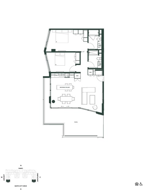 Floor plan for 2 beds, 2 baths, 1082 sqft