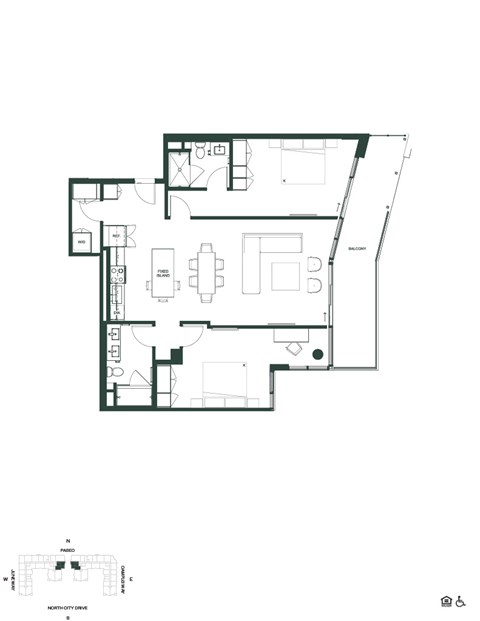 Floor plan for 2 beds, 2 baths, 1269 sqft