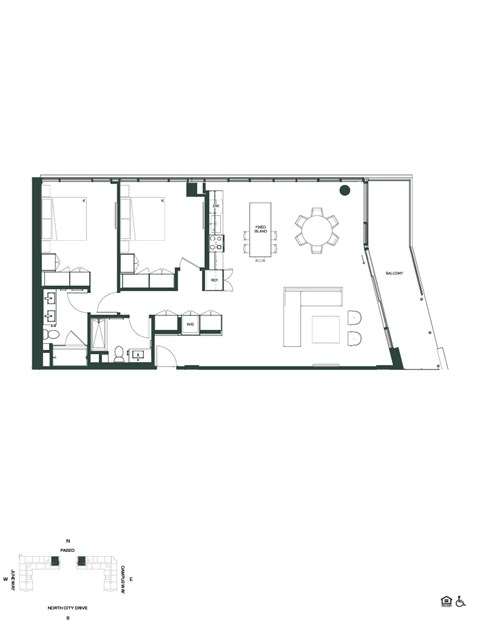 Floor plan for 2 beds, 2 baths, 1352 sqft