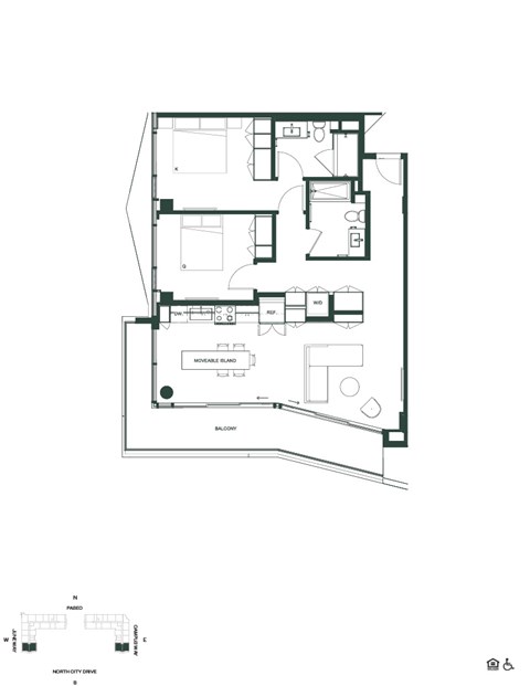 Floor plan for 2 beds, 2 baths, 1141 sqft
