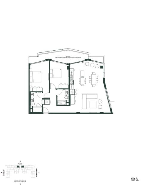 Floor plan for 2 beds, 2 baths, 1251 sqft