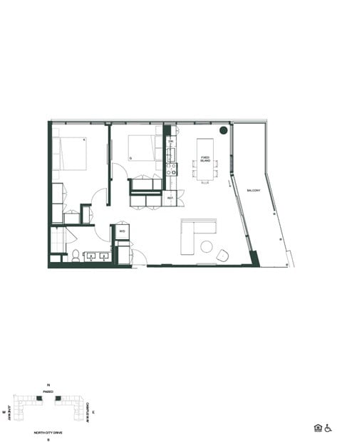 Floor plan for 2 beds, 2 baths, 1003 sqft
